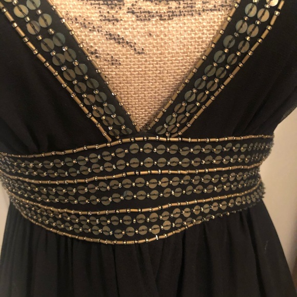 Night Way Black Beaded V Neck w Medallion Accents - Picture 4 of 15